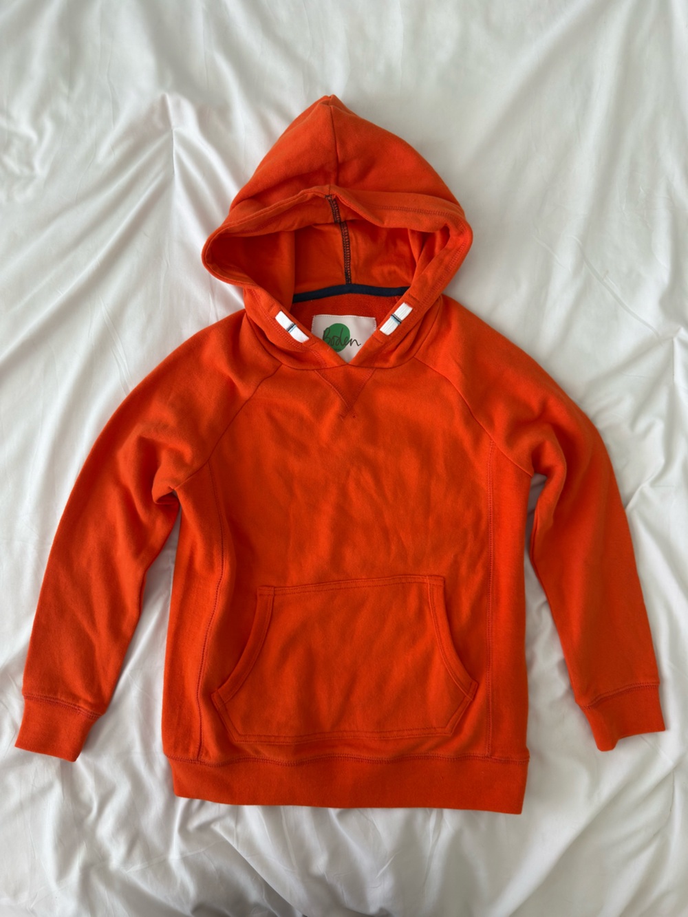 Boden Boys Orange Hooded Sweatshirt 7-8 Years Cotton Hoodie Pullover NWT
